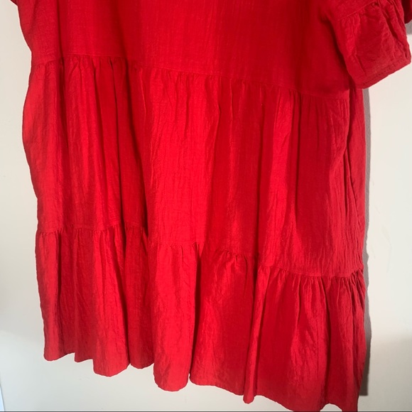 Red Flowey Peplum Sleeve Midi Dress WITH POCKETS - Picture 8 of 15